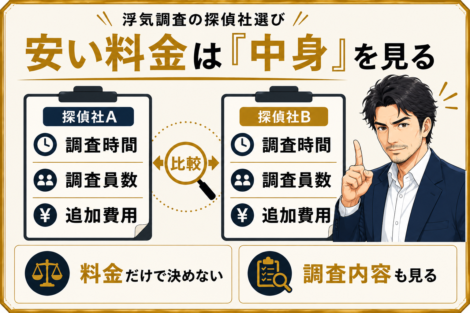 安い探偵社を選ぶときは調査時間・調査員数・追加費用も比較する