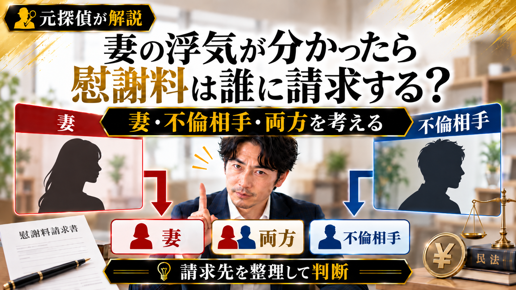 妻の浮気が分かったら慰謝料は誰に請求する?|妻・不倫相手・両方を考える