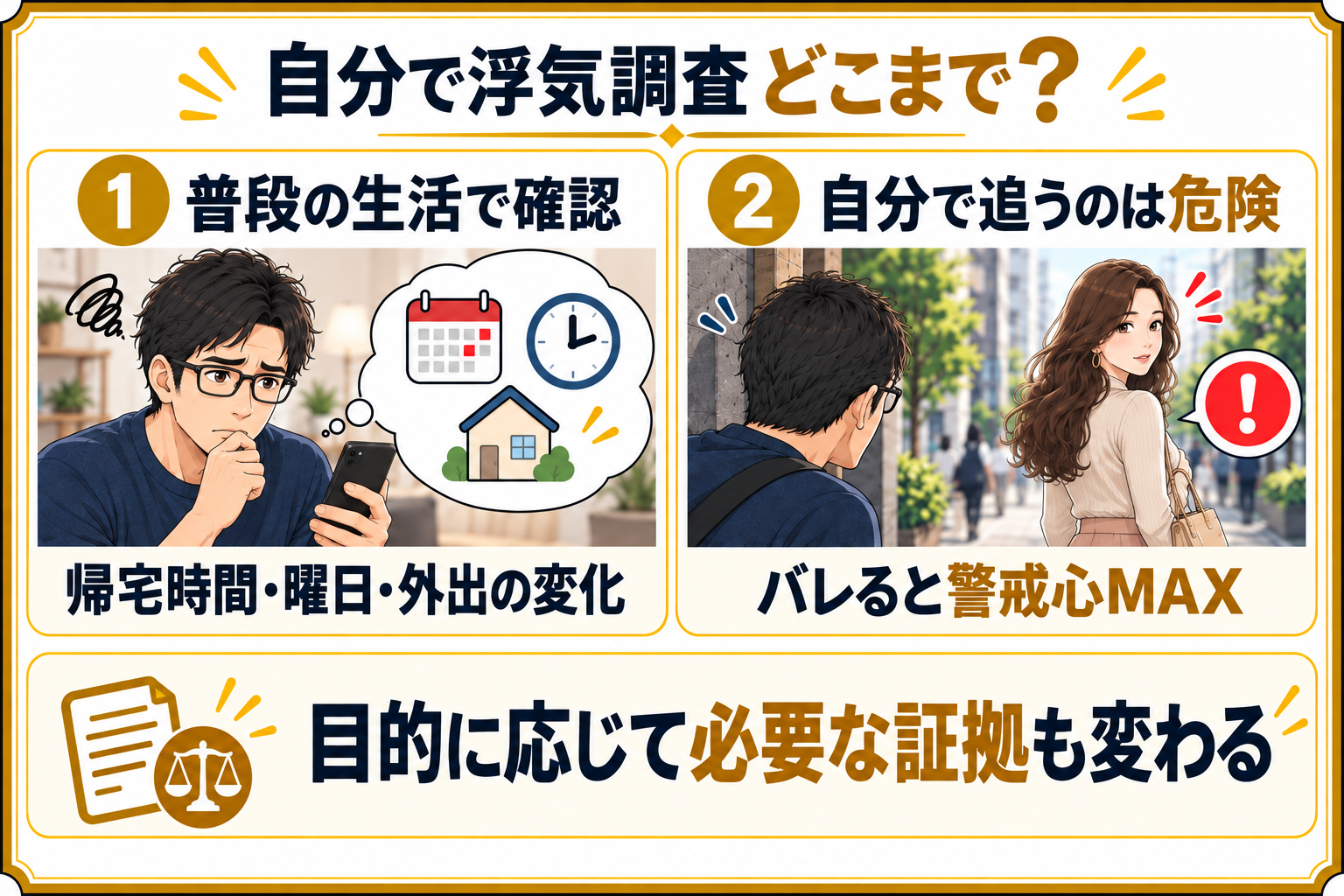 妻の浮気を自分で調べるか迷っている男性向けのイメージ